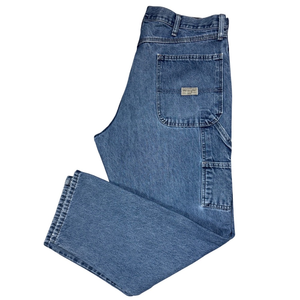 Vintage Wrangler Carpenter Jeans Y2K 36x32 Blue Baggy Wide Leg 00s Workwear